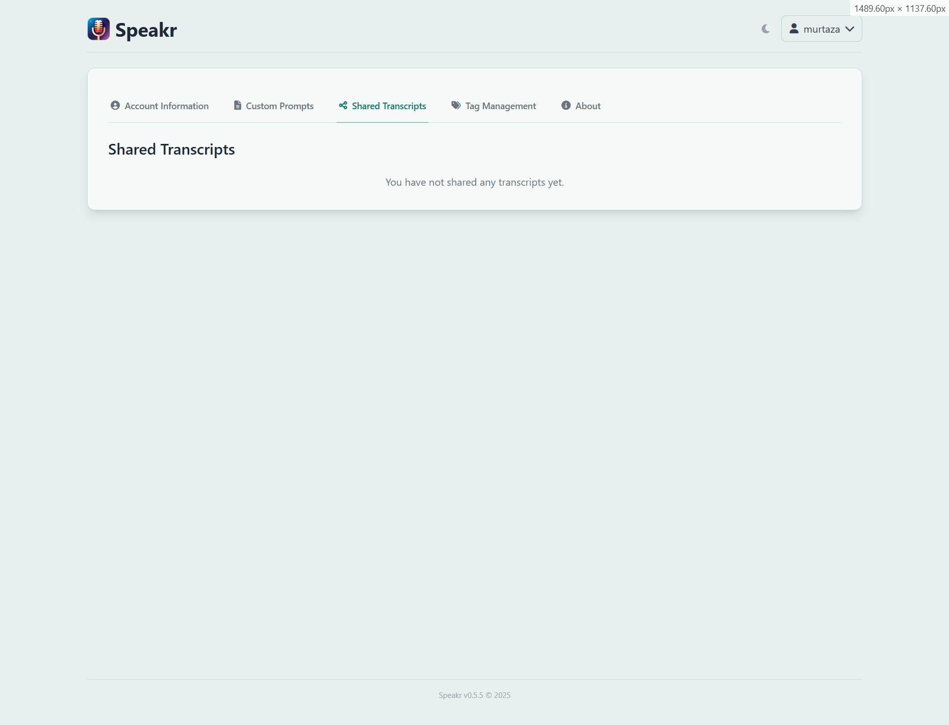 Shared Transcripts Settings
